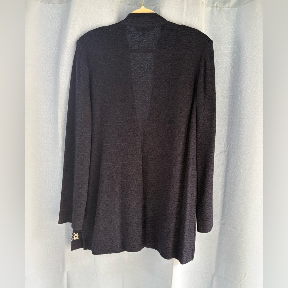 Ming Wang L navy blue white cardigan hook front career wear pit2pit 21 length 32 - Picture 5 of 7